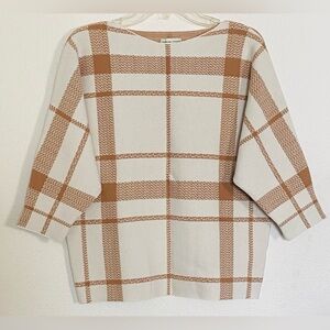 Adrienne Vittadini Cream and Brown Plaid Sweater
